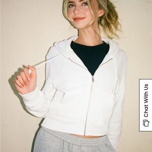 Brandy Melville white cropped zip hoodie